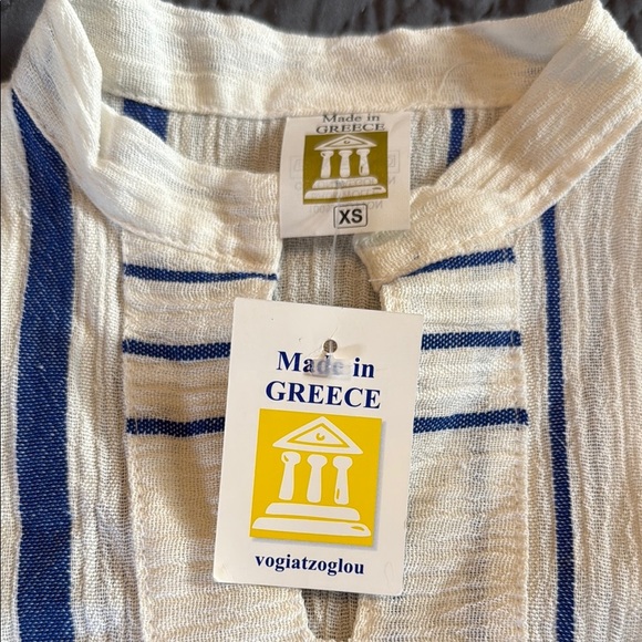 🥳HP🥳NWT Made in Greece Vogiatzoglou Kids Striped Shirt - Blue and White - Picture 4 of 9